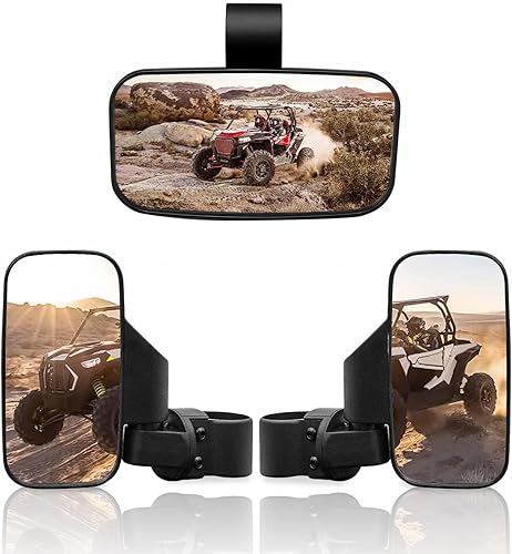 RANSOTO Espejo retrovisor lateral UTV y espejo central para barra de 1.6 a 2 pulgadas, compatible con Polaris RZR Ranger Can-Am Maverick Commander