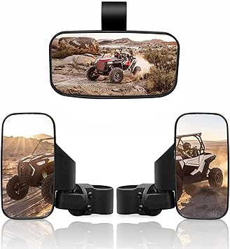 RANSOTO UTV Side Rear view Mirror And Center Mirror For 1.6" to 2" Bar Compatible with Polaris RZR Ranger Can-Am Maverick Commander Yamaha Rhino Kawasaki Teryx Honda Pioneer Talon Arctic Cat ZForce