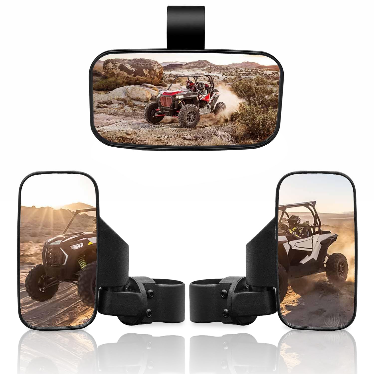 UTV Side Rear view Mirror And Center Mirror for 1.6" to 2" Bar Compatible with Polaris RZR Ranger Can-Am Maverick Commander Yamaha Rhino Kawasaki Teryx Honda Pioneer Talon Arctic Cat ZForce