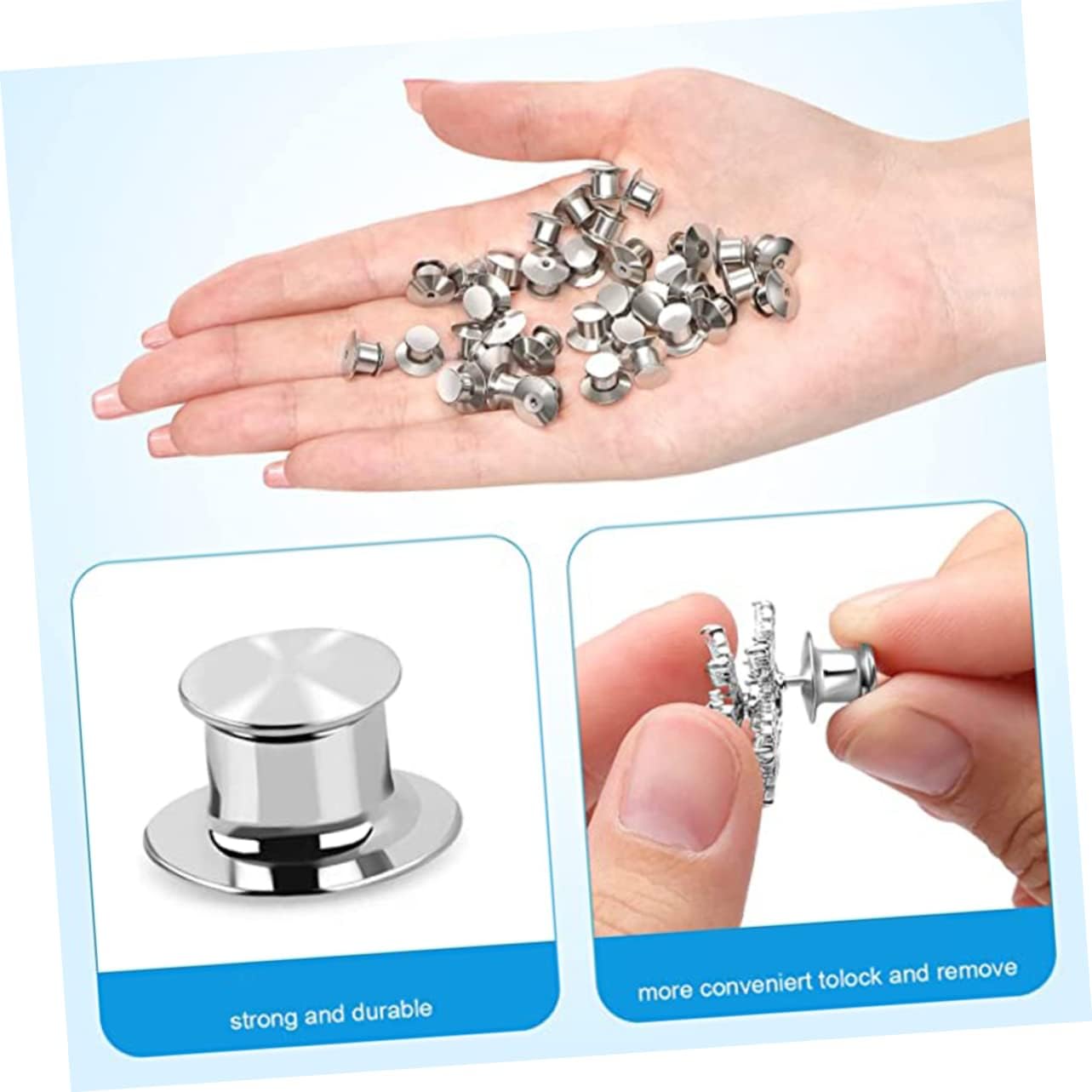 40pcs Metal Pin Backs Locking Clasps for Brooches Crafts and Enamel Removable Smooth Edges for Comfortable Use