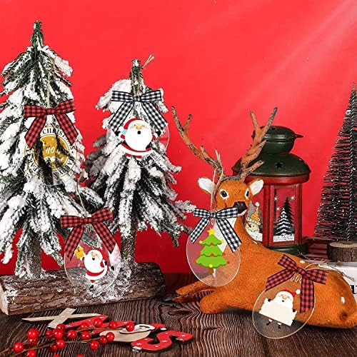 Christmas Acrylic Baubles Blanks, 18 Pcs 3 Inch Clear Round Acrylic Hanging Christmas Tree Decoration Ornament Bauble DIY Blank with Red Ribbon
