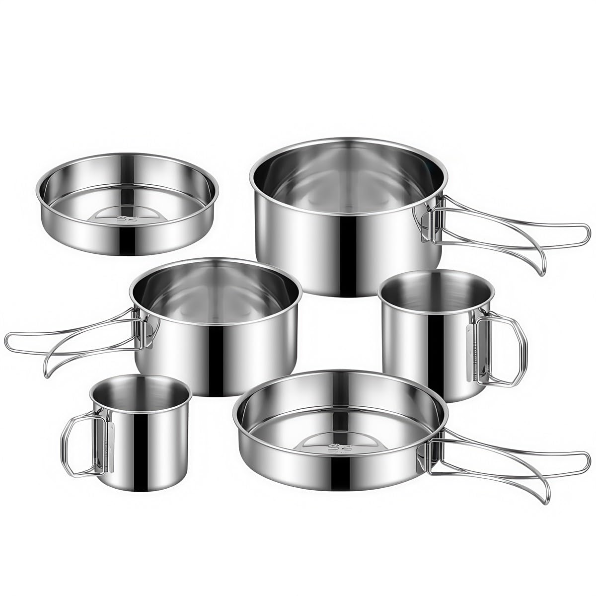 Set da 6 pezzi per cucinare all'aperto, in acciaio inox, da campeggio, con pentole pieghevoli per viaggi zaino in spalla