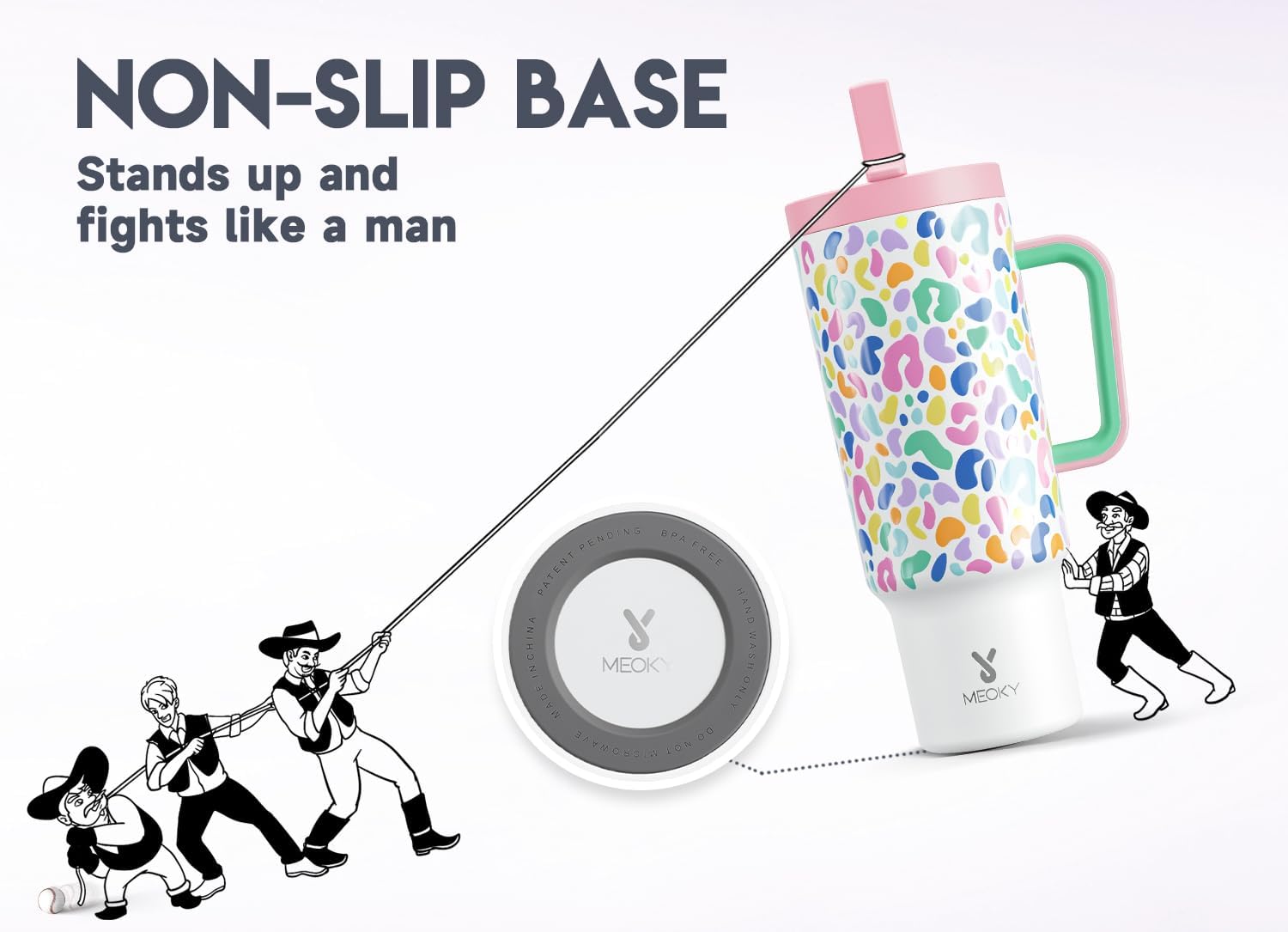 Meoky 40 oz Tumbler with Handle and Flip Straw, 100% Leakproof Tumbler with Lid and Straw, Stainless Steel Insulated Cup, Cupholder Friendly, Keeps Cold for 34 Hours (Leopard) - Image 8