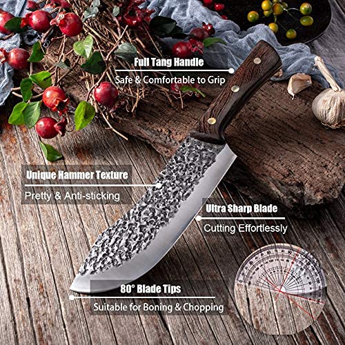 Butcher Knife And Heavy Duty Butcher Knife Bone Cleaver Set Ultra Sharp Meat Cleaver Knife Hand Forged Multipurpose Cooking Knives For Kitchen Outdoor Camping, Bbq #TOP3