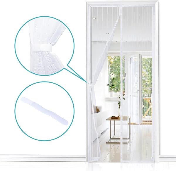 Mosquitera magnética para puerta de Apalus, cortina de malla, junta magnética de arriba a abajo con cierre automático, mantiene el aire fresco en el interior (80x200 CM, Blanco) - 2