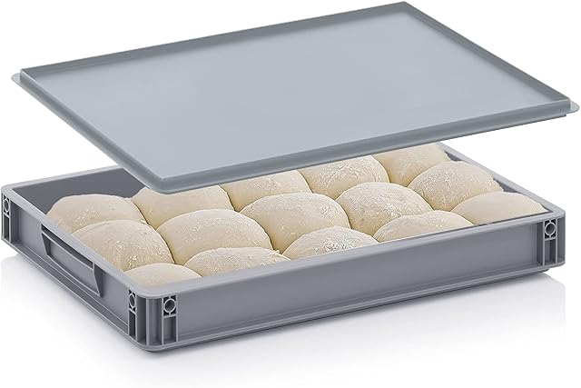 Vivo Technologies Pizza Bread Dough Tray Box with Lid Food Grade 60cm X 40cm X 7.5cm 18L Stackable Proofing Tray Storage Container