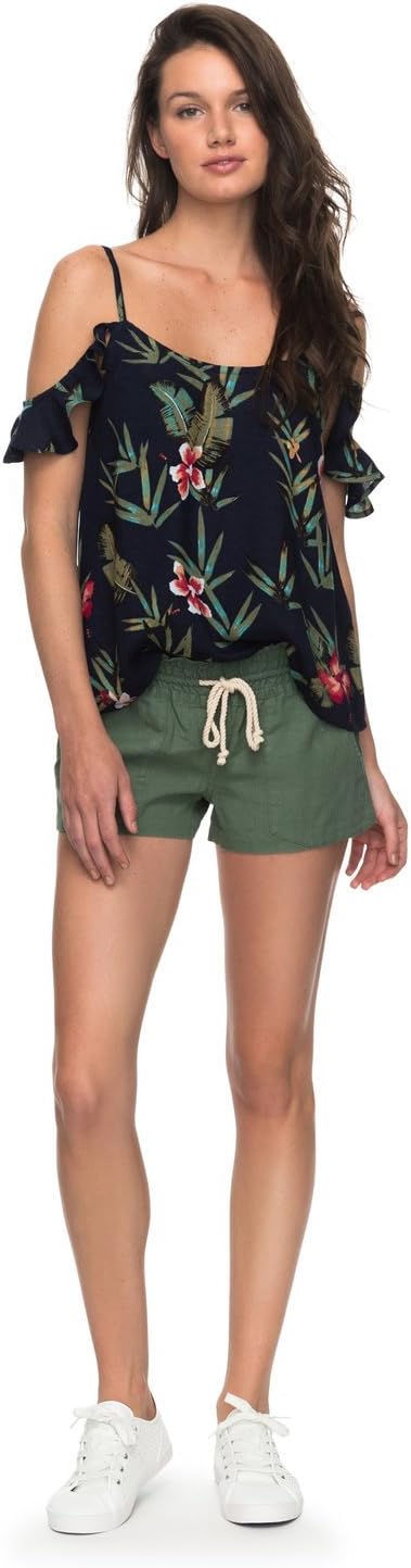 Roxy Junior's Oceanside Elastic Waist Non Denim Shorts, Olive, M