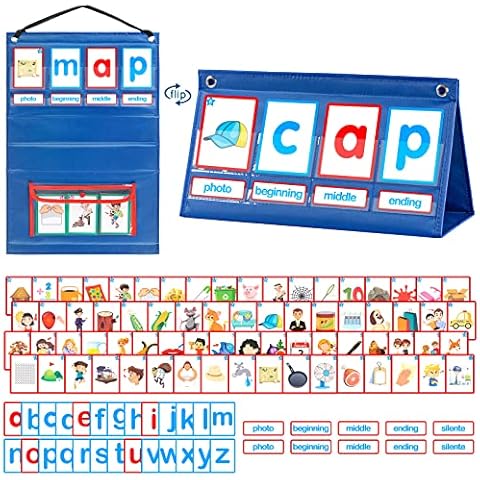KIKIGOAL CVC Word Builder Desktop Pocket Chart Tent Cards Kit Phonics Games Flash Cards for Preschool Kindergarten Classroom Spelling Educational Toy for Kids Autism Special Education Cover