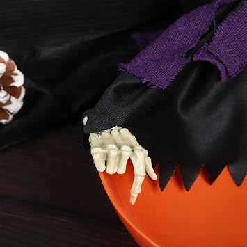 Halloween Animated Witch Candy Bowl Animated LED Eyes Creepy Sound | Halloween Motion Activated Screaming Animatronic Moving LED Lights Skull Candy Holder Witch Decor for Prank Props