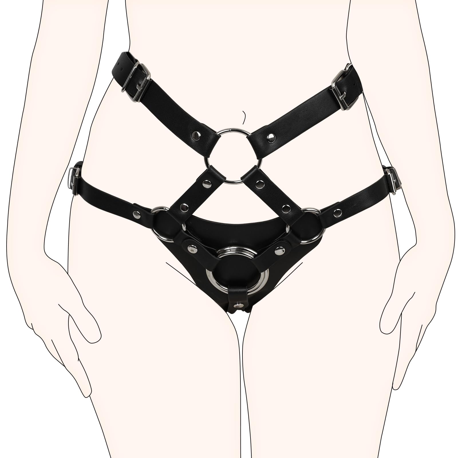 Strap On Harness for Women Lesbians Pegging Men, High Waisted BDSM Hip Bondage Sex Restraints Strapon Dildo Leather Strap Belt Toy for Couple Gay Sissy Pleasure,: Black