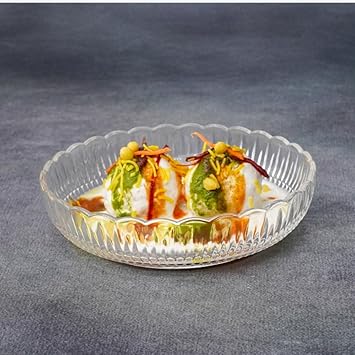 Glassbunny 300ml Small Beautiful Crystal Round Shape Glass Tray Plate for Serving Dry Fruits, Fruits, Snacks, Sweets, Chocolates Pack of 2