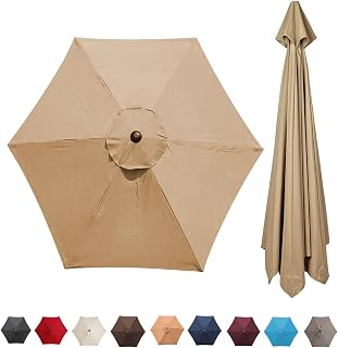 Replacement Fabric Garden Parasol Canopy Cover for 2m/2.7m/3m +6 Arms/8 Arms Parasol, UV-Resistant, Waterproof, Washable, Easy to Install (Color : Khaki, Size : 2.7m/8.9FT-(6 Ribs))