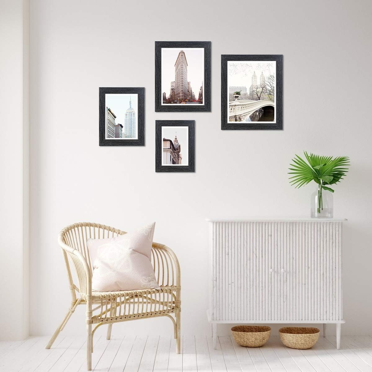 NUOLAN 4x6 Picture Frame Weathered Black Wood Pattern Photo Frames for Wall or Desk Display, 4 Packs (NL-PF4X6-DG)