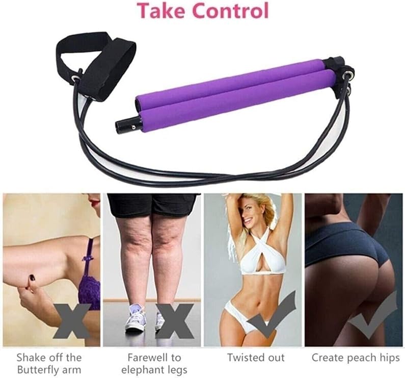 Portable Pilates Studio Jimnastik Egzersiz Çubuğu, 90 cm, Mor, Direnç Lastiği Set