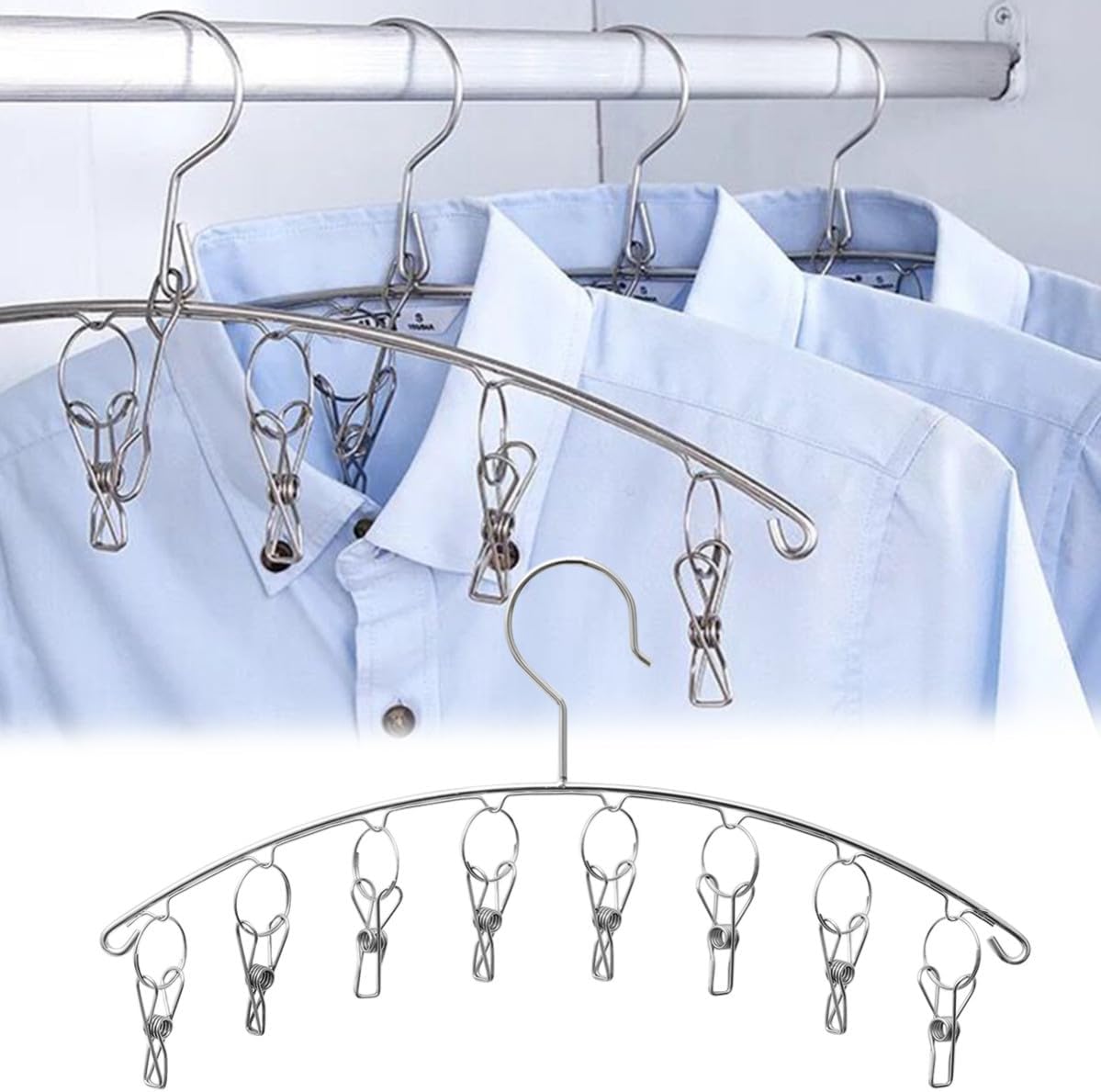 VICASKY 2pcs Stainless Steel Hanging Drying Rack with 8 Clips for Clothes