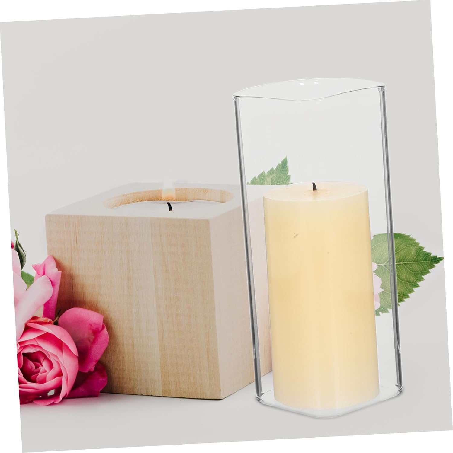 GLEAVI 4pcs Hurricane Candle Sleeves: 5.89x2.36 Clear Glass Candle Cover Square Open-Ended & Windproof for Wedding Centerpieces and Table Decorations