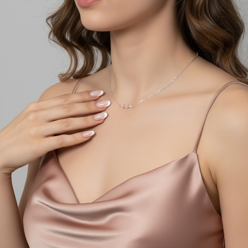 EnCharmed Sterling Silver Rose Quartz Delicate Choker, Handmade Minimal Dainty Gemstone Necklace, Adjustable Length 14-17 Inches - Image 4