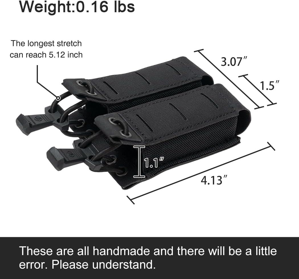 Double 9mm Pistol Mag Pouches MOLLE Magazine Holder Utility Holster Pouch with Elastic Side Anti Slip Loop Panel