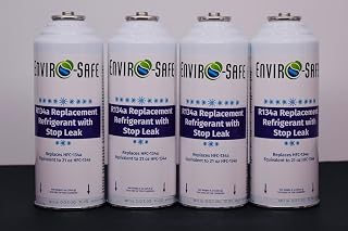 R134a Replacement with Stop Leak, 4 Cans Total with Piercing Valve for AC Recharging