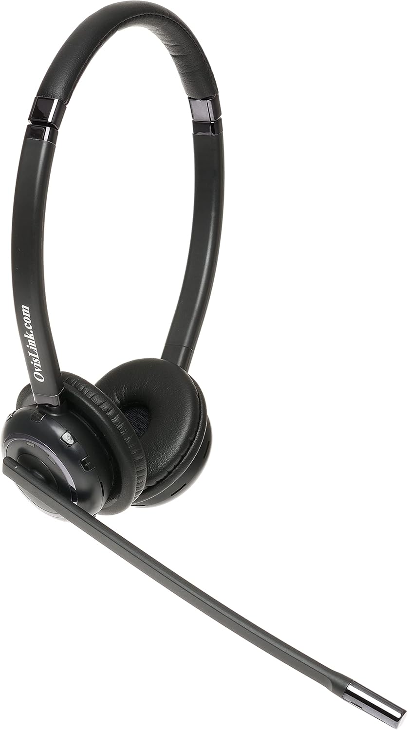 Wireless Call Center Headset for Smart Phones, Dual Ear, Noise Canceling, HD Voice for Work, Rotatable Microphone Boom, Lightweight: 2.4oz