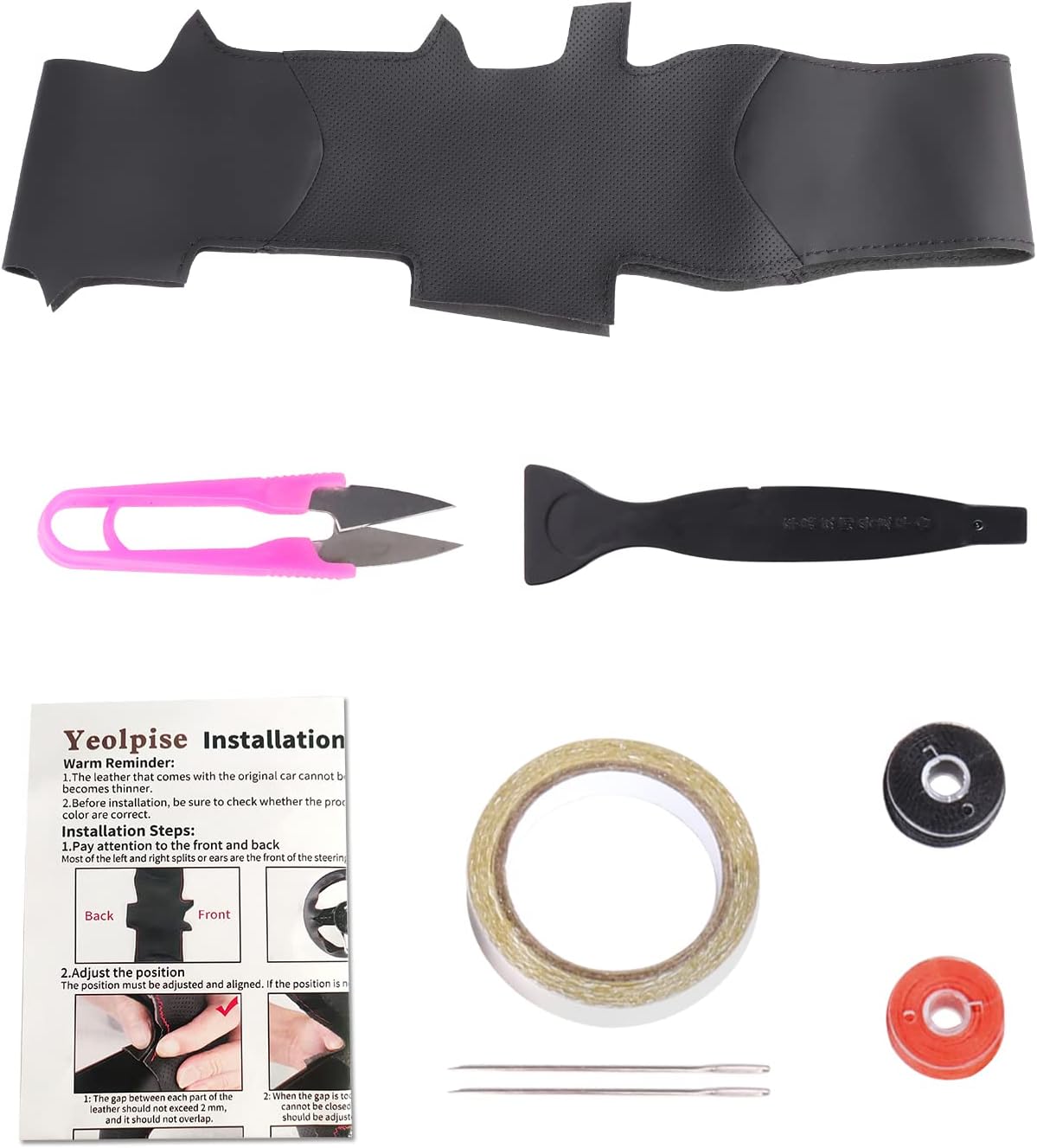 Hand Sewn Steering Wheel Cover,Fit for Ford F-150 2015-2020/F-250 F-350 F-450 F-550 2017-2021/F-600 2020-2021/F-650 F-750 2021,Non-Slip Breathable Microfiber Leather Steering Wheel Cover