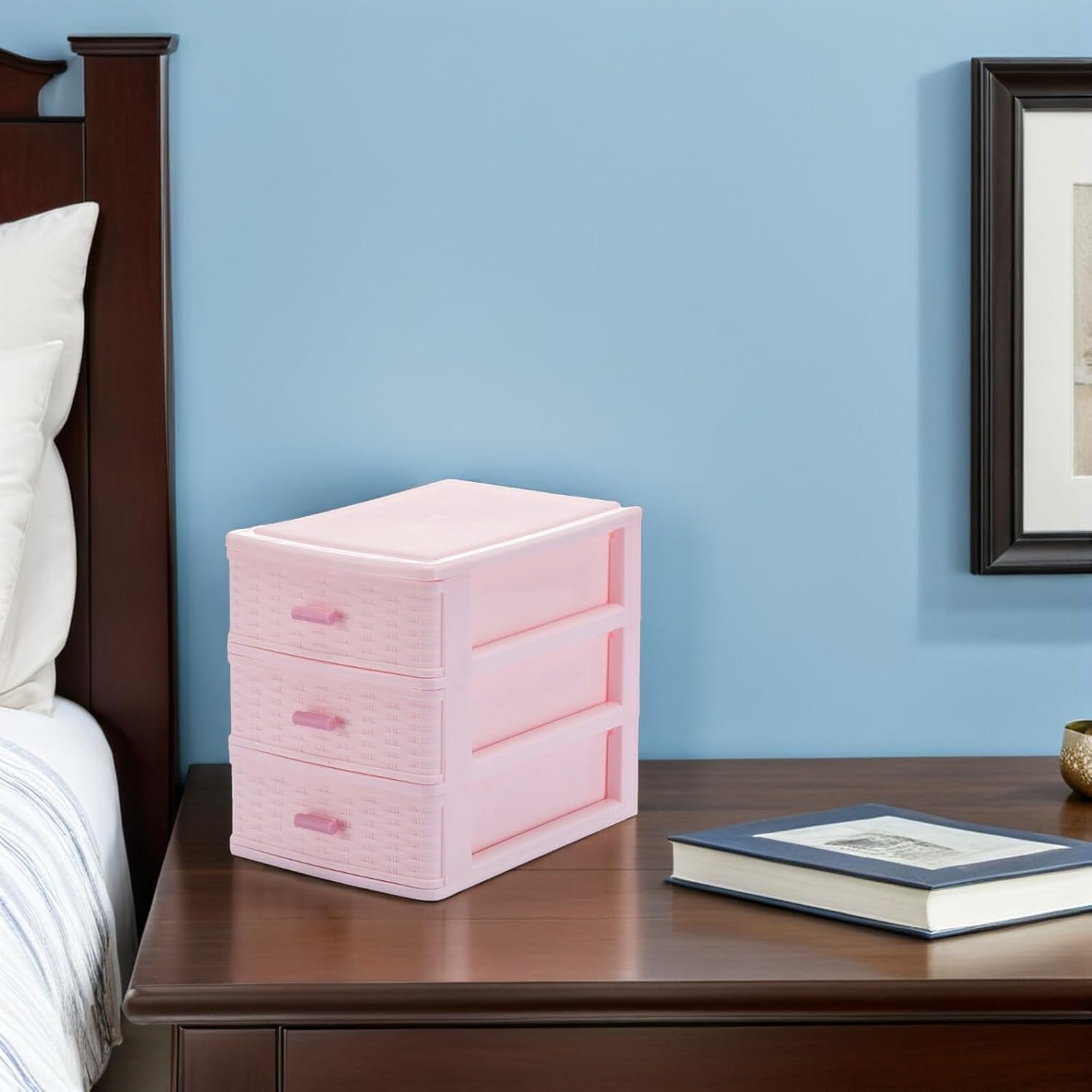 DOITOOL Pink Multi-Layer Desktop Storage Box 6.69X5.98X5.11 Inch Drawer Organizer for Jewelry Cosmetics Lipstick Nail Polish Compact Plastic Storage Case