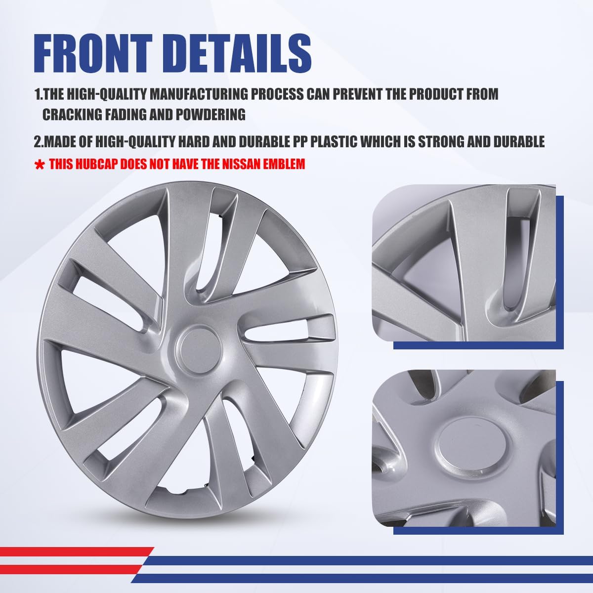 Winjet 15'' Wheel Covers Replacements Hubcaps for 2013-2021 Nissan NV200 Wheel Rim Covers, [Only Fit Iron Hub & Steel Wheel] Snap On Installation(15 Inch Set of 4, Lacquer)