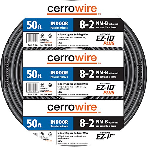 Cerrowire 147-4002B 50-Feet 8/2 NM-B Stranded with Ground Wire, Black