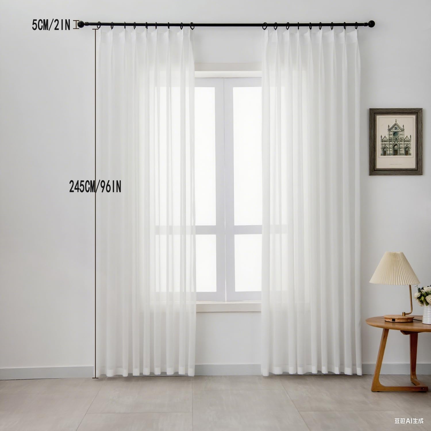 Off White Sheer Curtains Pinch Pleated Curtains & Drapes 96 Inches Long 1 Panel Lightweight Light Filtering Curtain for Living Room Bedroom Semi Sheer Window Curtain, W52 x L96