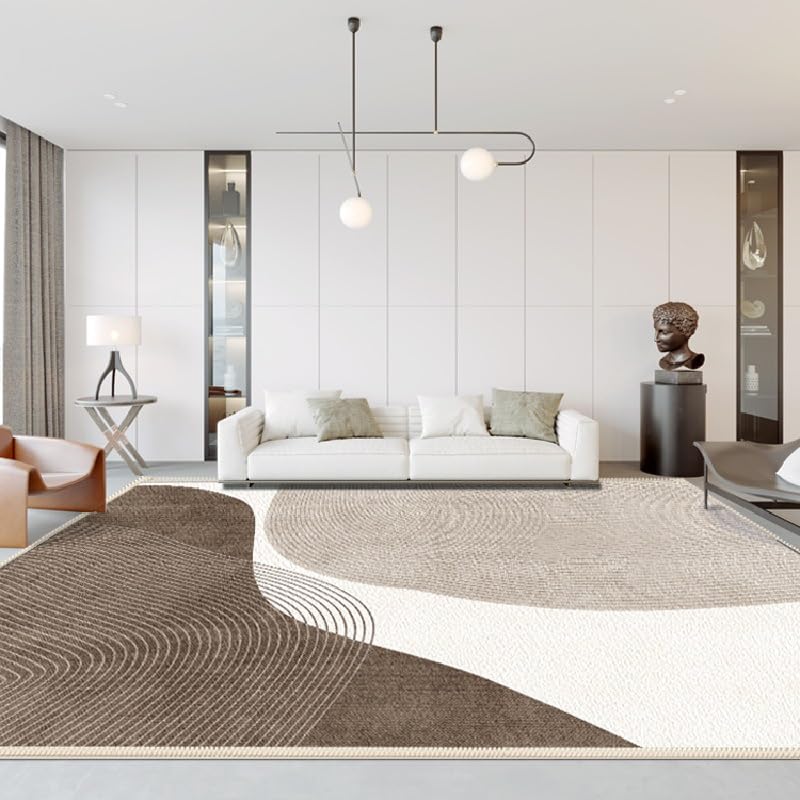 Tapis de salon 200x200cm lavable et rectangulaire moderne beige