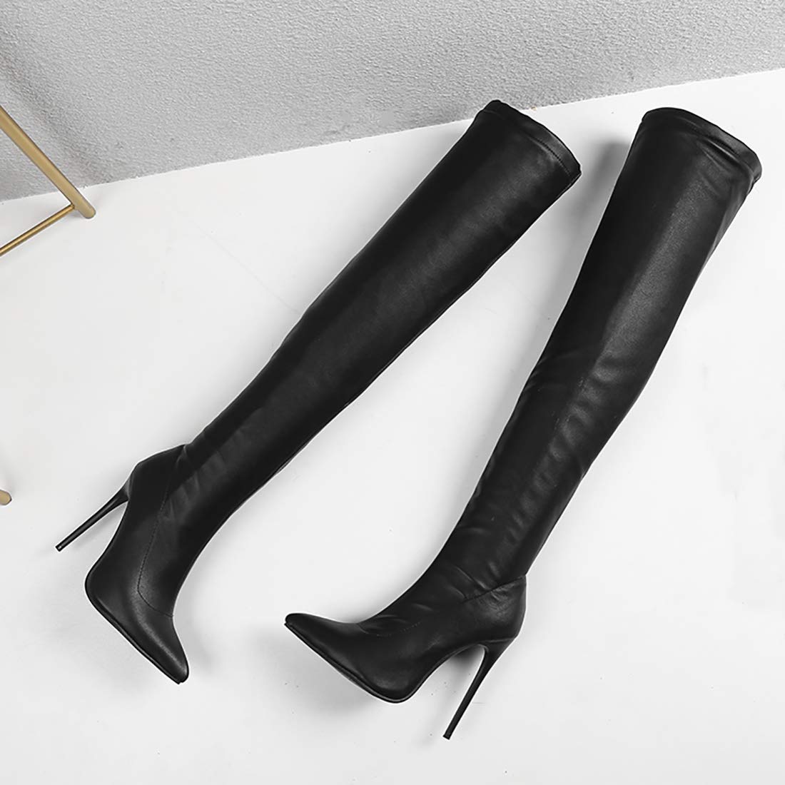 Etebella Damen Stretch Overknee Stiefel Stiletto High Heels Spitz Thigh Boots Elegante Zipper Schuhe