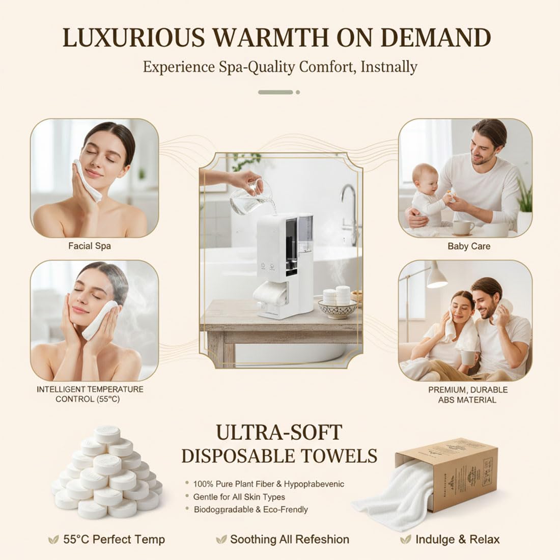 Hot Face Towel Heater Machine, 2026 New Automatic Hot Towel Dispenser Face, Self-Care Effortless, 5-Second Warming, Portable Heated Face Towels Warmer for Facials, Spa, Cleaning (1PC+110Towels)