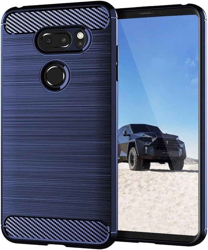 Image of NPRC Hybrid Ultra Slim Protective Case TPU Non-Slip Carbon Fiber Texture Shockproof Case Cover for Lg V30 - Blue