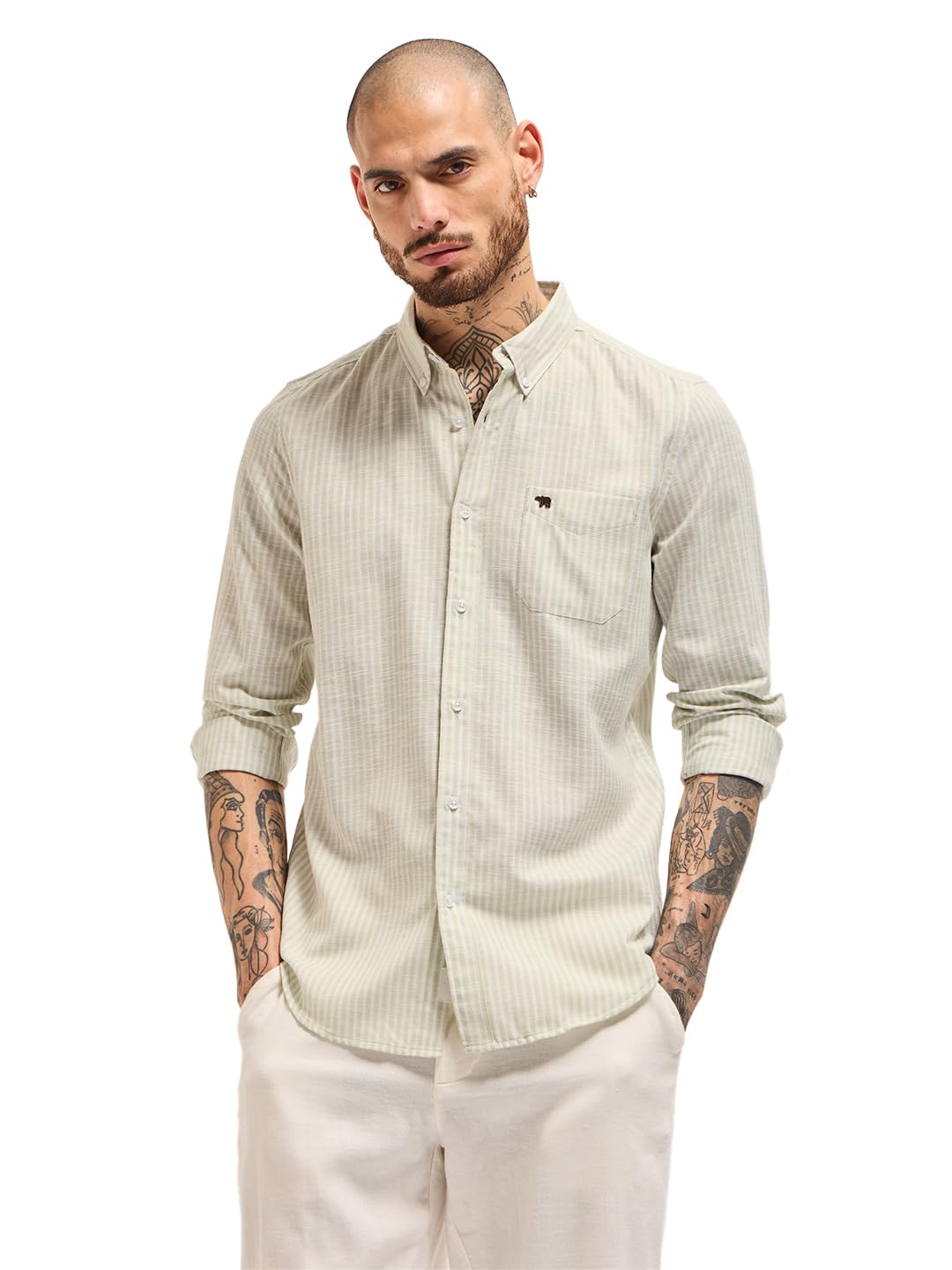 the bear house Men's Cotton Checked Slim Fit Shirt-picture-34