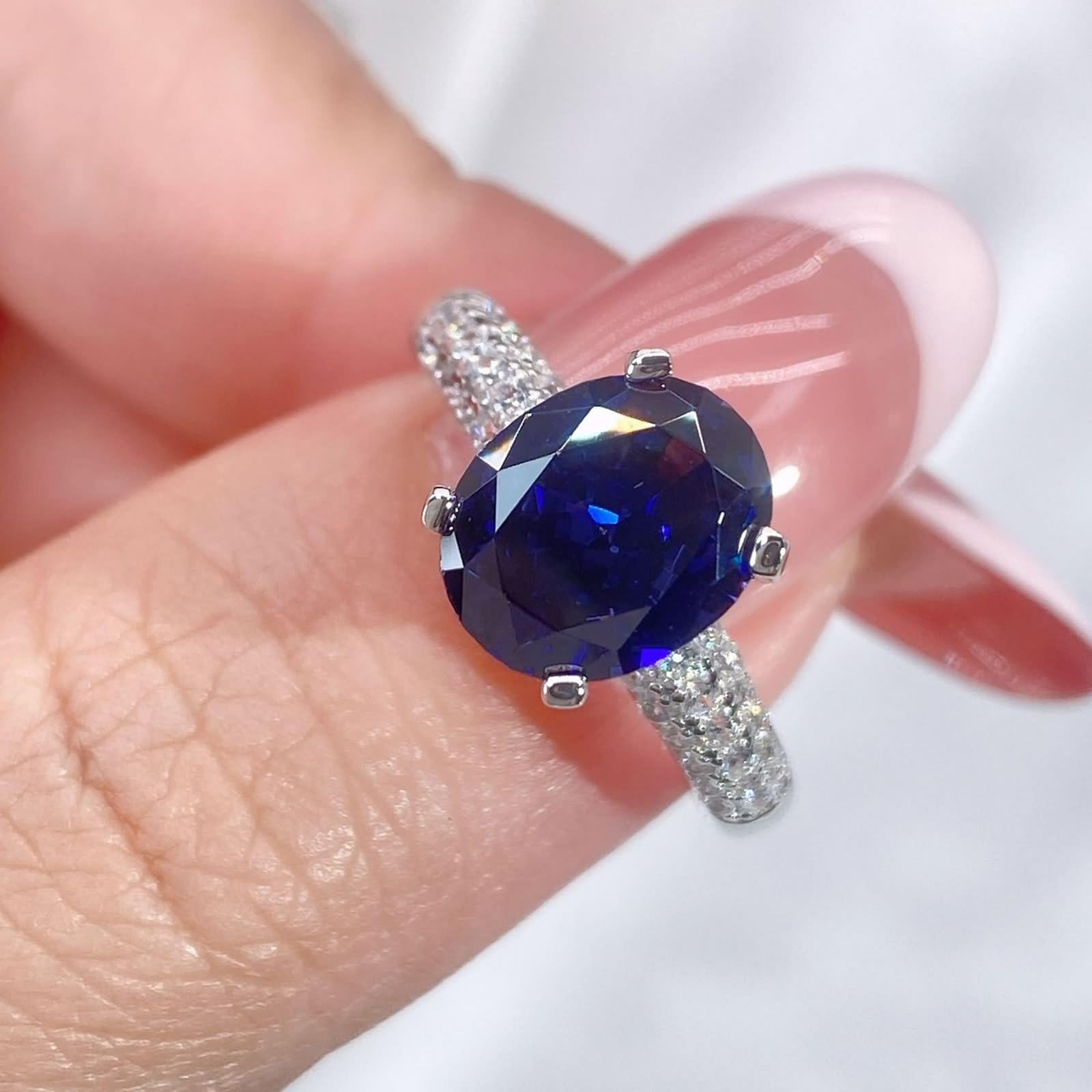 Anello da donna, anello da donna 3 ct, tanzanite ovale con moissanite 9 carati, oro bianco bianco, misura 45 (14,3)