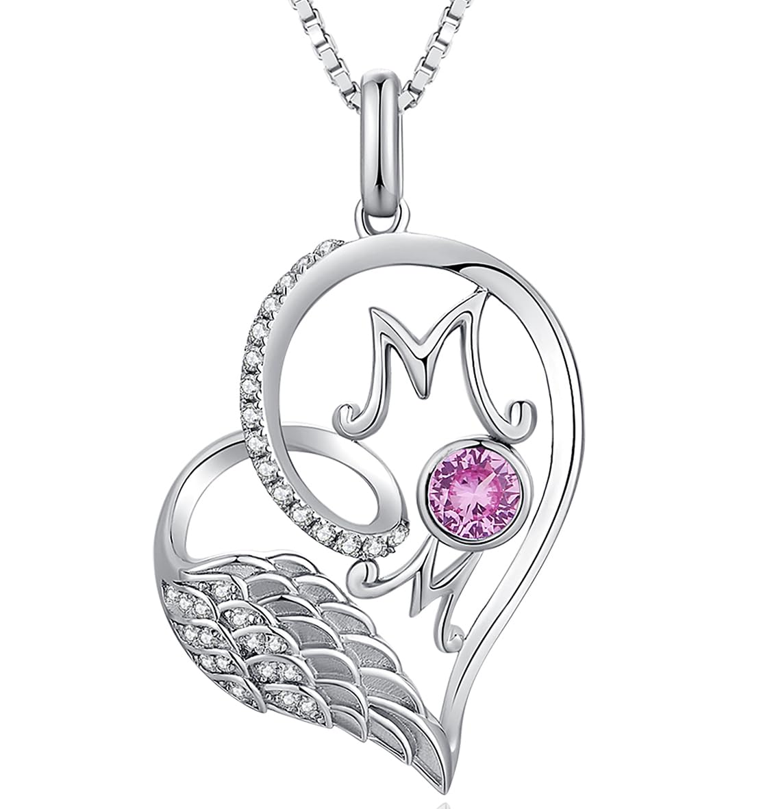 jiamiaoi 18K Weißgold platted Herz Kette, 925 Silberkette mit Herzanhänger Geburtsstein Herz Halskette Damen Schmuck für Liebhaber/Mutter