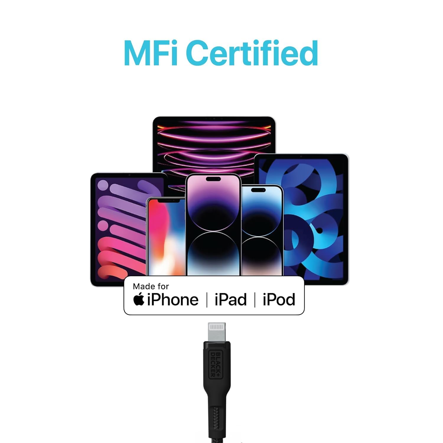 BLACK+DECKER USB C to Lightning Cable - Fast Compatible iPhone Lightning Cable - Durable Braided Type C iPhone Charger Cord - for Travel and Daily Use - Multiple Colors and Lengths - 9ft