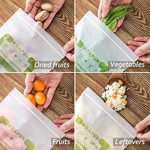 WRAPOK 100% Biodegradable Sandwich Bags Compostable Recyclable Small Freezer Bag for Cookies, 100 Count
