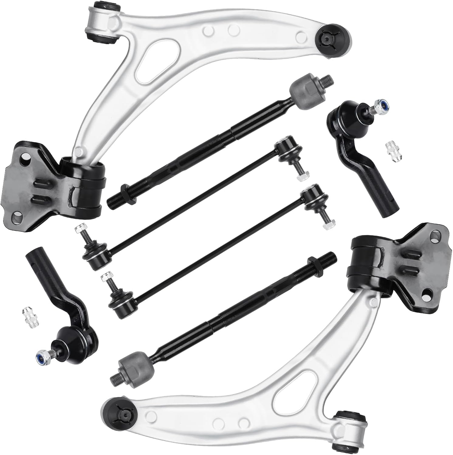 10Pcs Front Lower Control Arms for Ford Focus 2012 2013 2014 2015 2016 2017 2018, C-Max 2013-2018, Sway Bars + Outer & Inner Tie Rods End Suspension Kit K622788 K622753 K750554 EV800898