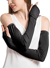 Pawinpaw Silk Arm Cover, UV Protection, Women's, Cooling Sensation, Natural Silk, 99% UV Protection, UPF 50+, Cool Touch, Long Length, Sweat Absorbent, Quick Drying, Finger Strap, Arm Cover | 指掛け 腕カバー 通気 ひんやり 接触冷感 吸汗速乾 紫外線対策 日焼け止め スポーツ/運転用/自転車