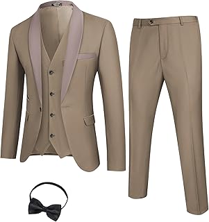 Men's 3 Pieces Suit Slim Fit Tuxedo Set One Button Shawl Lapel Dinner Prom Jacket Vest Pants with Tie