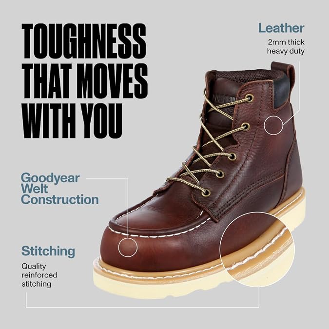 EverBoots Steel Toe Work Boot, Abrasion & Oil Slip Resistant Wedge Moc Toe Boots, Heavy Duty Soft Oiled Leather Lightweight Construction, Goodyear Welt Men's Industrial 6 Safety Protection Workboots