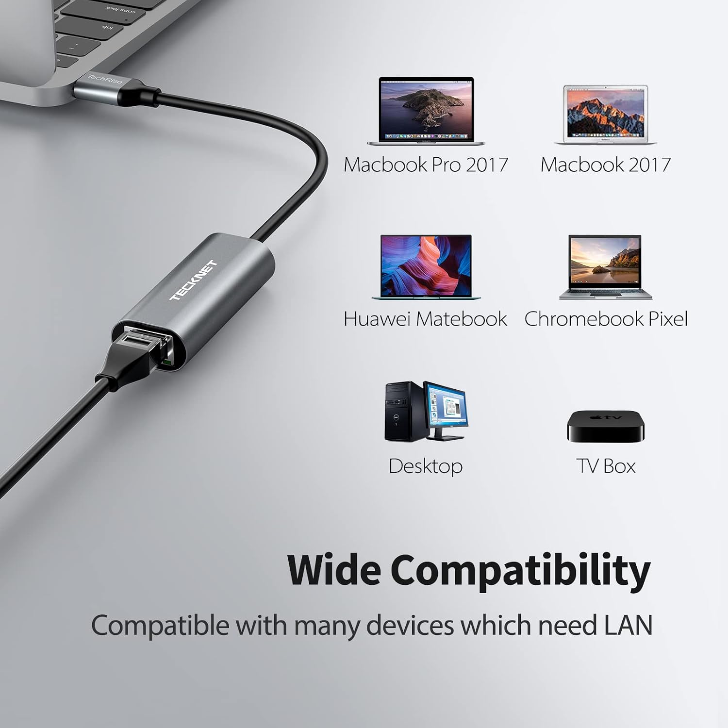 TECKNET USB to Ethernet Adapter for Laptop PC Gigabit USB 3.0 to 10 100 1000 Mbps Network Adapter USB A to RJ45 Wired LAN Adapter Compatible with MacBook Windows macOS Linux, and More