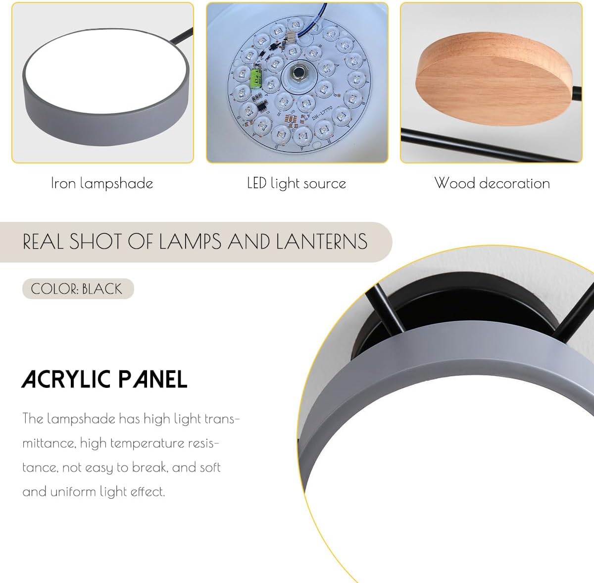 Modern LED Dimmable Flush Mount Ceiling Light Fixture, 66W Gray Wood Chandeliers for Dining Room, 6 Lights for Bedroom Living Room Kitchen Ceiling Lamp