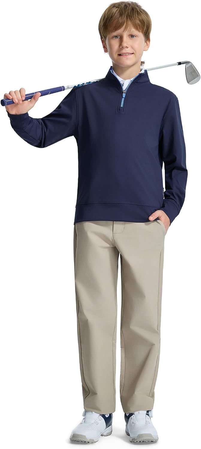 M MAELREG Boys Quarter Zip Pullover Solid Golf Youth Sweatshirt for Kids