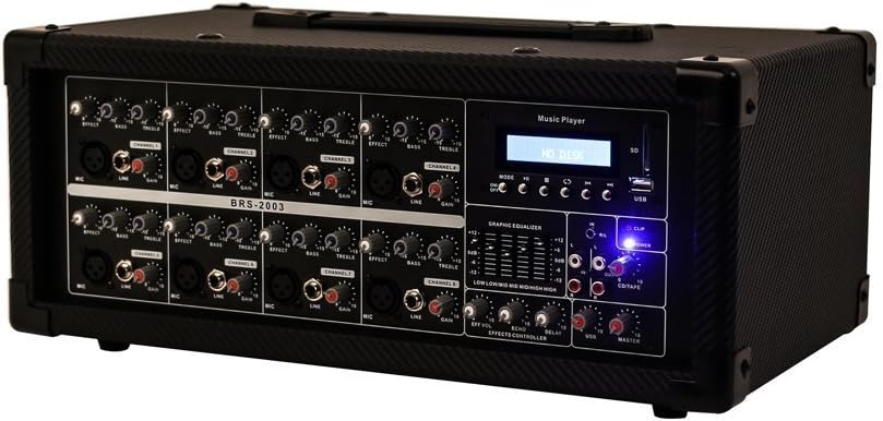 Blackmore Pro Audio BRS-2003 8-Channel Power Mixer with Bluetooth/Built-in MP3 Player