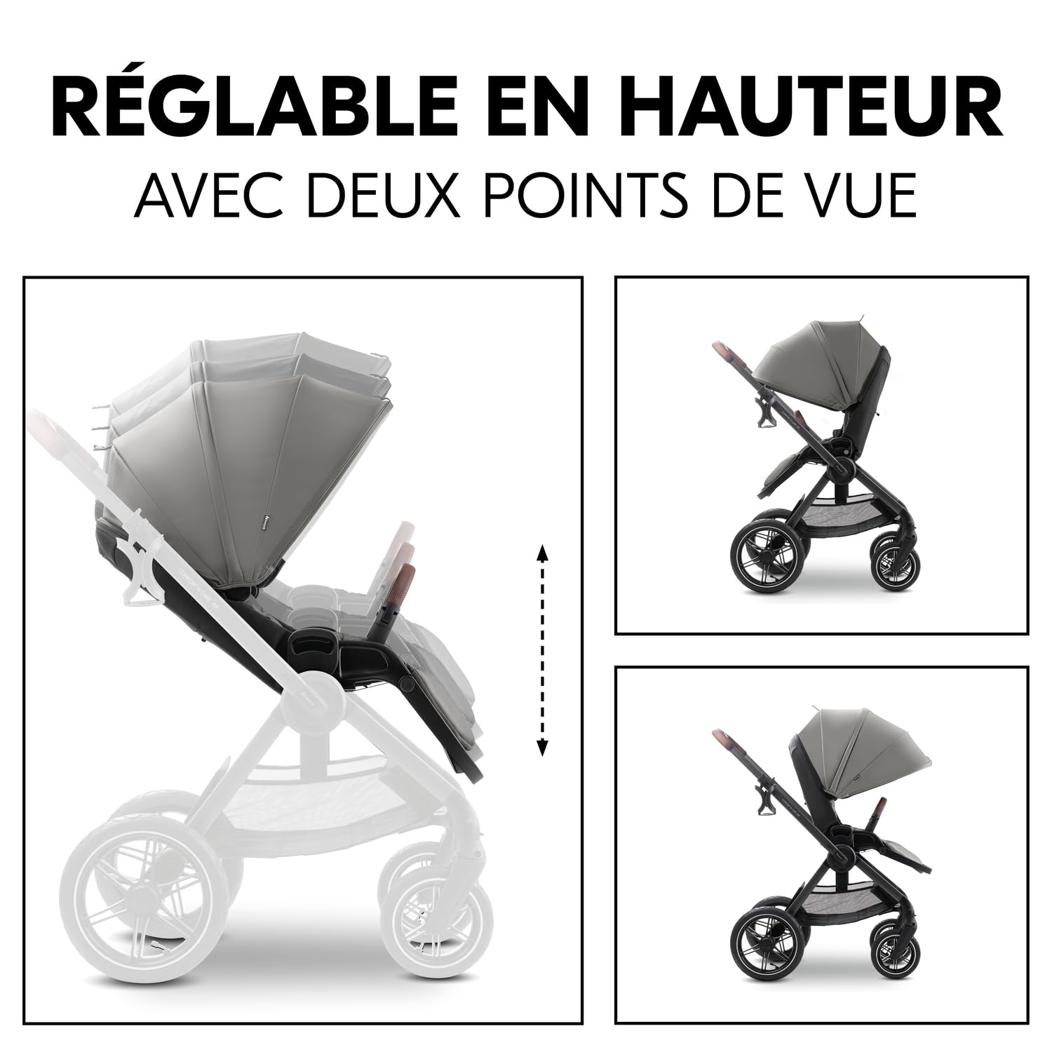 hauck Poussette 2 en 1 avec Pneus à Air Comfort N Care Air Set Dark Grey | De la naissance à 22 kg (4 ans), nacelle à boutons mémoire, siège réversible avec couvre-jambes, UPF 50+, adaptateurs cosy