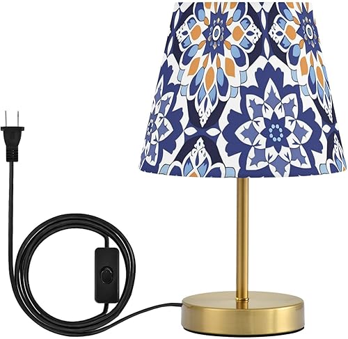Miniatura 1 de Blue and White Retro Patterns Table Lamps 3 Way Dimmable Modern Lamps with Stylish Shade for Farmhouse Home Office Decor, Metal Base lampara de mesa
