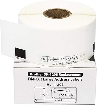 HouseLabels Compatible with Brother DK-1208, 1-1/2" x 3-1/2" | Replacement Roll for Brother QL Label Printers; 400 Address Labels - 10 Rolls