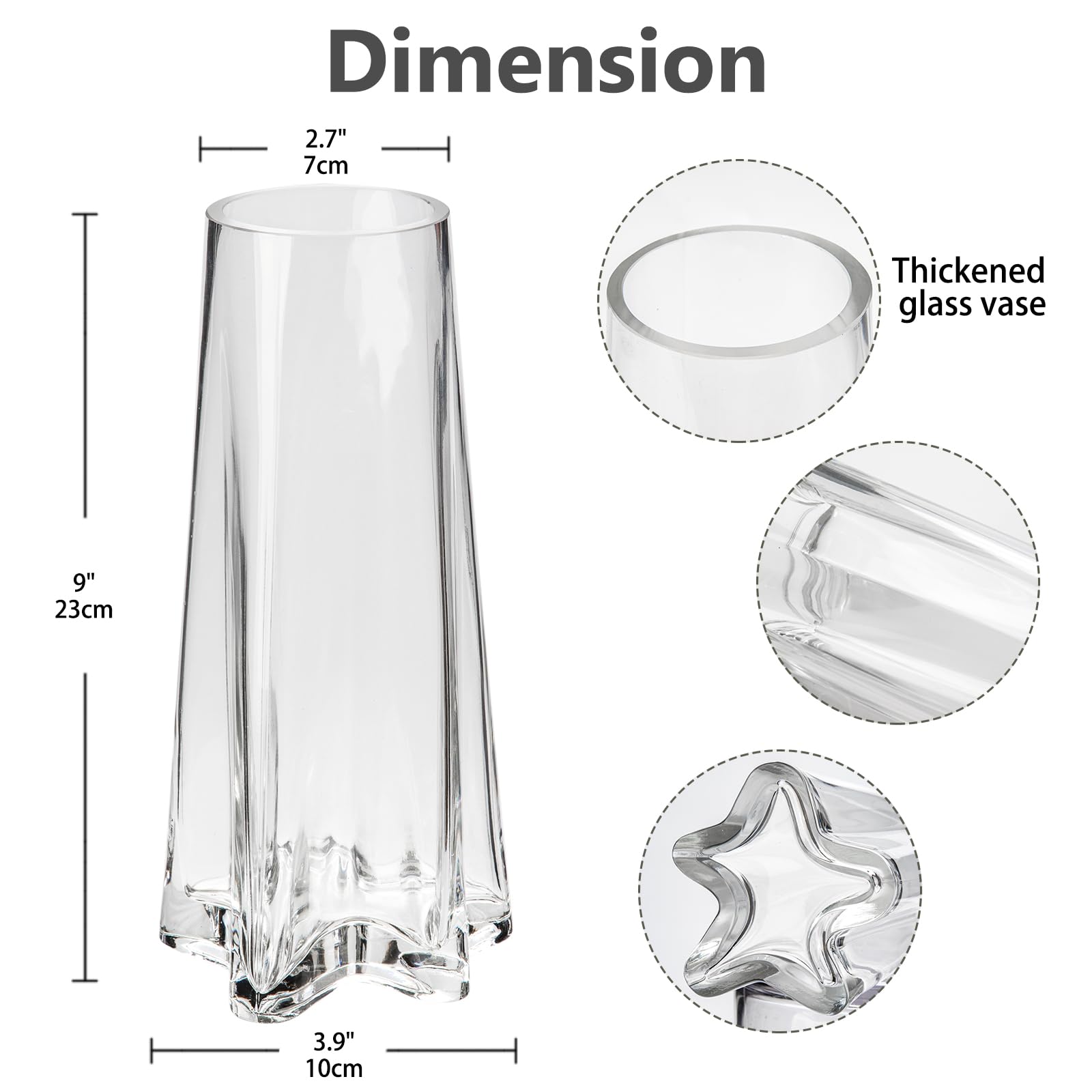 Briful 23.5cm Tall Glass Vase Decorative Flower Vase Made of Glass with Star-shaped Base - Image 2